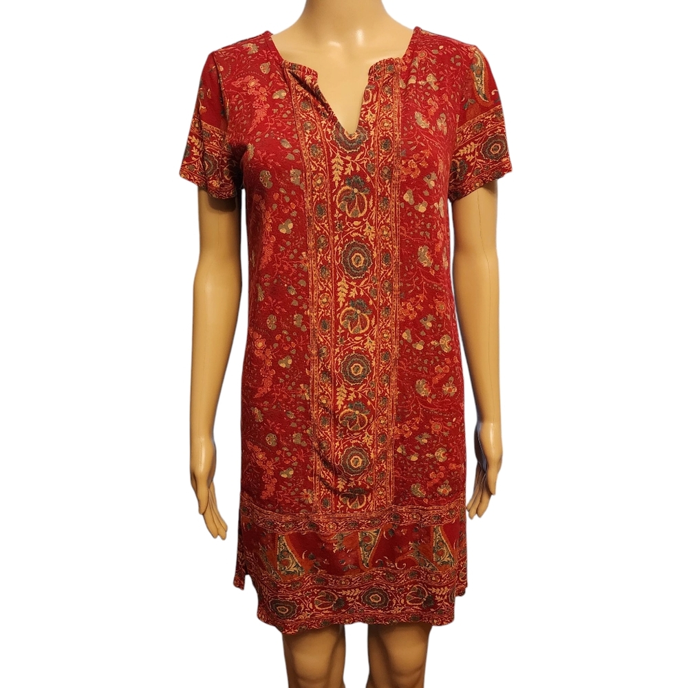 Lucky Brand Boho Short Sleeve Mini Shift Dress Size S